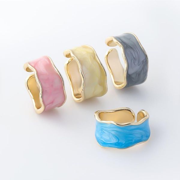 

cluster rings charm golden enamel ring fashion ladies men retro drip glaze wavy edge couple french jewelry gift, Golden;silver