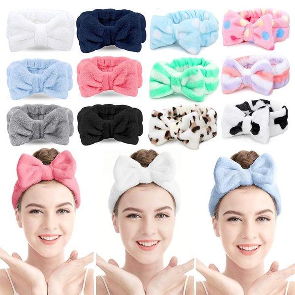 

hair accessories women bow band facial makeup spa head soft coral fleece wraps for shower washing face