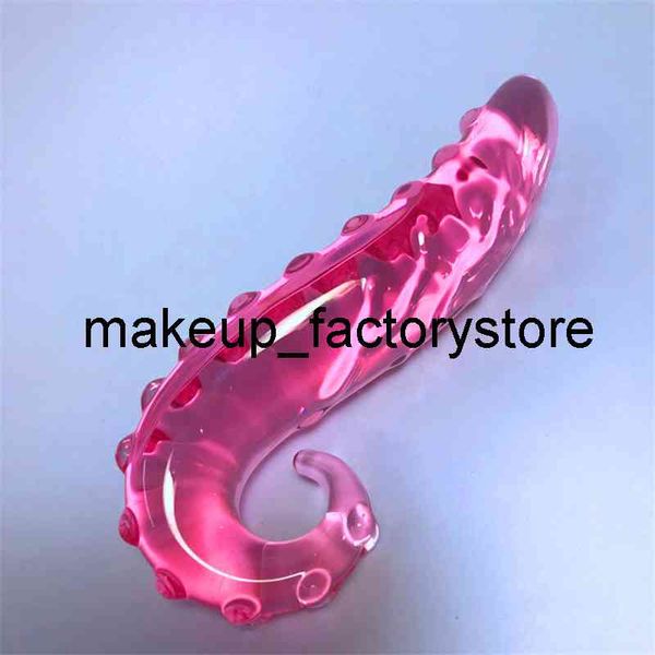 Massagem Pink Glass Dildo Artificial Penis Cristal Falso Anal Plug Massager Masturbate G Spot Brinquedos Sexuais Para Homens Gay Mulheres