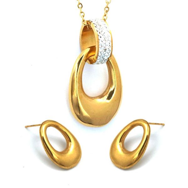 

earrings & necklace stainless steel jewelry sets crystal gold color women bridal wedding bijoux gift, Silver