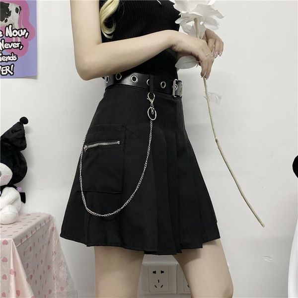

skirts summer high waist a-line skirt harajuku style black chain pleated