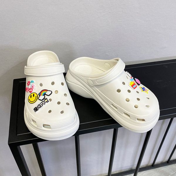 

luxury slippers diy hole sho women's fashion wear out 2021 summer baotou nurse sandals thick bottomed beach slippers, Black