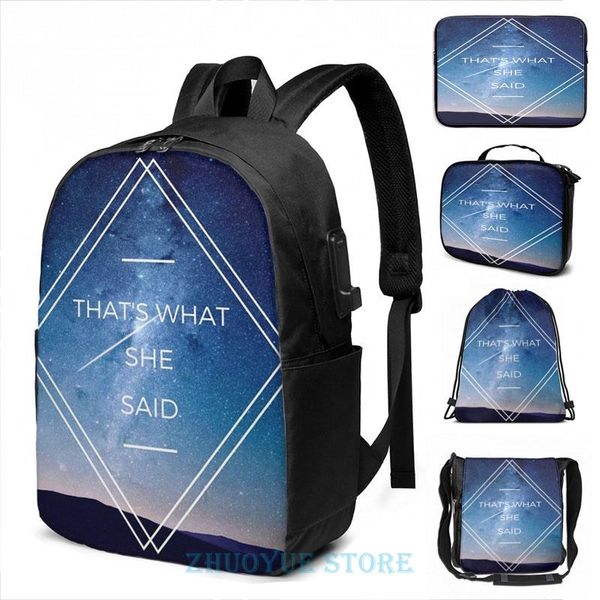 

backpack funny graphic print that's what she said - the office usb charge men school bags women bag travel laptop