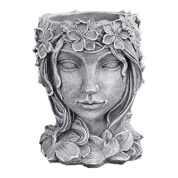 

decorative flowers & wreaths retro goddess statue succulent flowerpot,lady face planter with drainage hole,portrait sculpture art plant flow