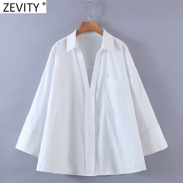 

zevity women fashion v neck pockets casual loose smock blouse female long sleeve kimono shirts chic blusas ls7670 210419, White
