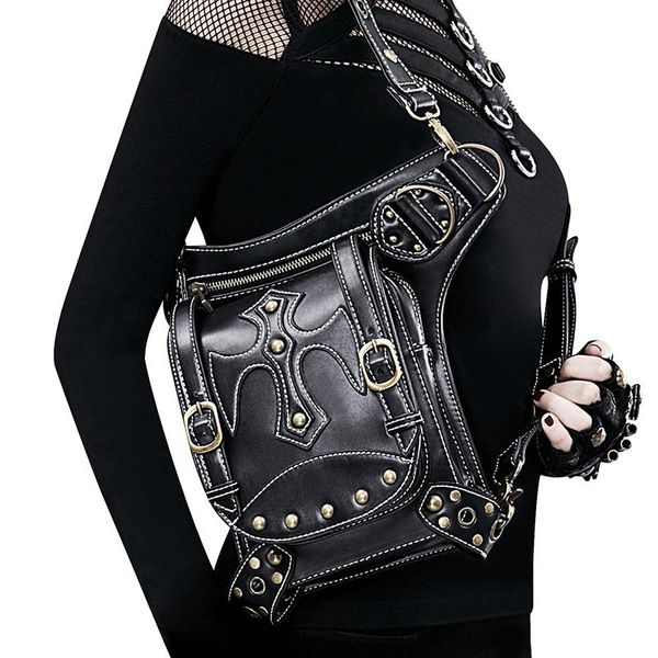 

women waist bag female fanny pack belt bags small leg steampunk gothic messenger hip hop bum fashion purse d04