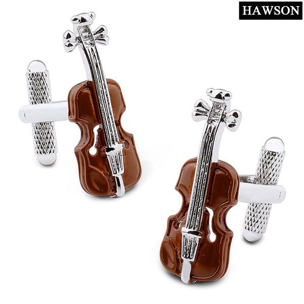 Novidade Equipamento de Música Cuff Links Brown Violin abotoaduras para Mens Luxo com caixa de presente