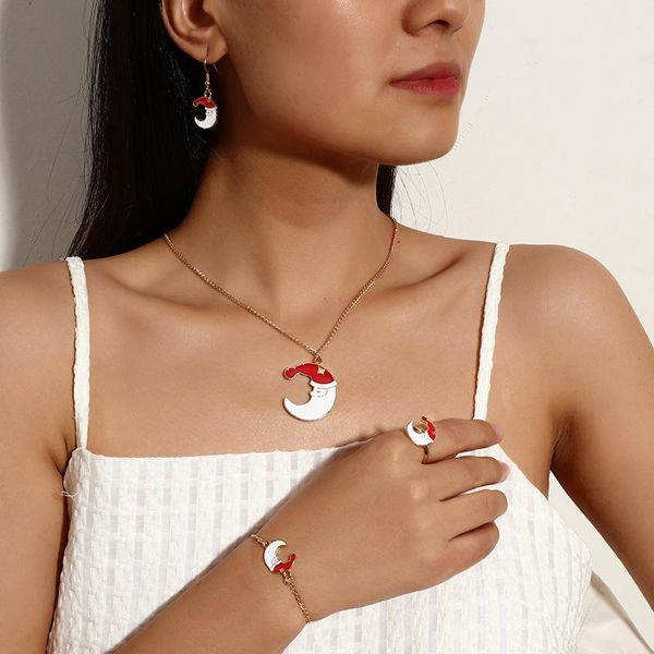 

earrings & necklace 2021 4pcs/set cute cartoon christmas charms pendants jewelry set santa claus bracelet ring gift, Silver