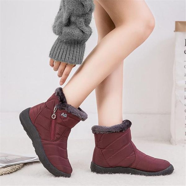 

boots winter warm women's snow side zipper waterproof cotton casual shoes, Black
