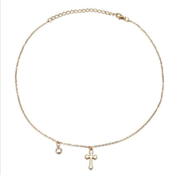 

pendant necklaces simple cross gold necklace for women temperament feminine round crystal chain party fashion ladies jewelry accessories, Silver
