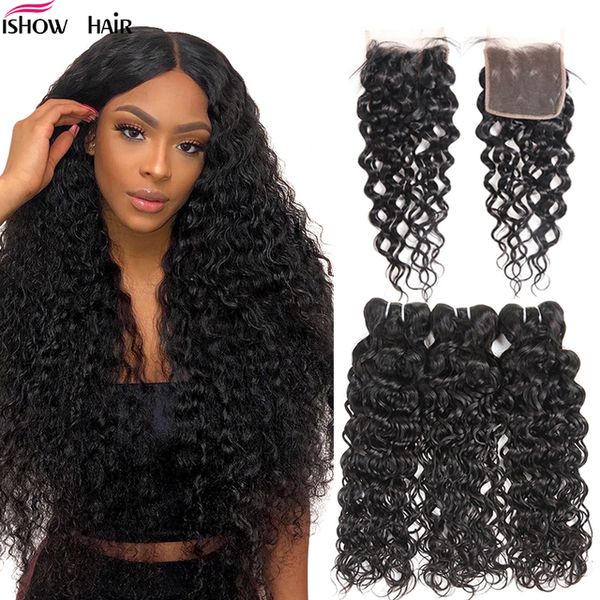 

ishow virgin weave extensions body wave 8-28inch for women straight deep loose curly water wefts natural black color human hair bundles with
