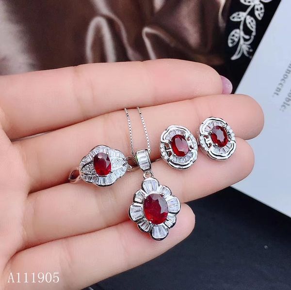 

boutique jewelry 925 sterling silver inlaid natural ruby female ring necklace pendant earrings set support detecti bracelet, &, Black