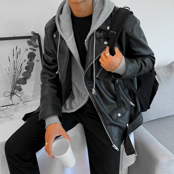 

men's clothing black pu leather jacket korean trend handsome autumn coats male streewear casual coat trend clothes 9y4307
