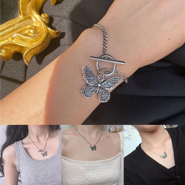 

chains 2021 goth harajuku butterfly pendant clavicle neck necklaces bracelet for women girls friends punk jewelry, Silver