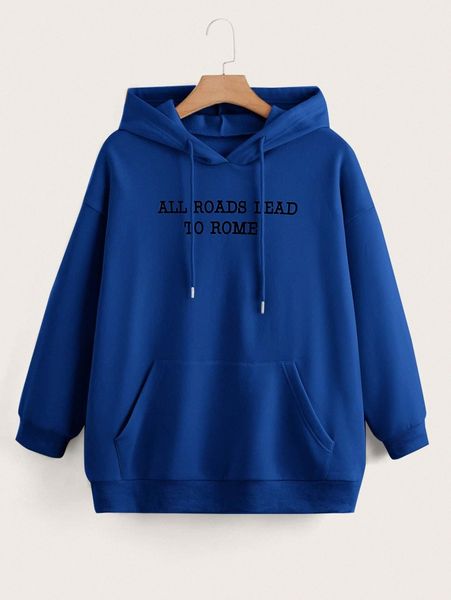 

plus slogan graphic thermal lined hoodie 45vl#, Black