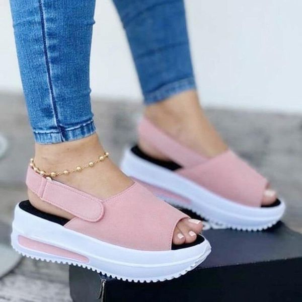 

sandals 2021summer fashion women's wedges beach casual female platform peep toe shoes slingback lady mixed colors buckle, Black