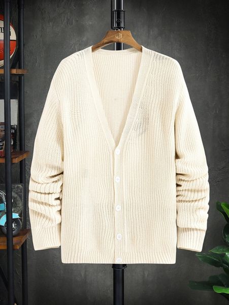 

men ribbed knit drop shoulder cardigan r4nk#, White;black