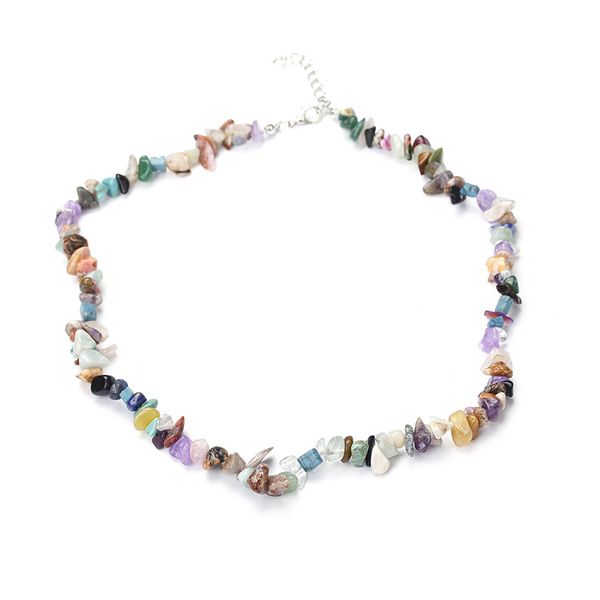 

natural crushed beaded strand multicolored energy chakra stone necklace, Silver