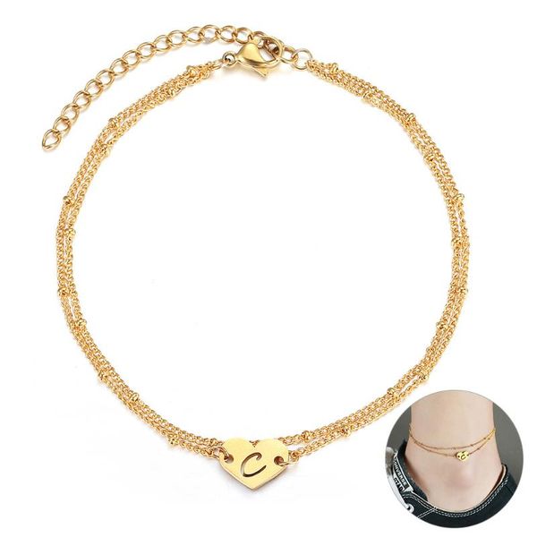 

anklets heart love hollow initial a-z letter anklet for women girls layer gold stainless steel satellite charm bracelet on the leg da46a, Red;blue