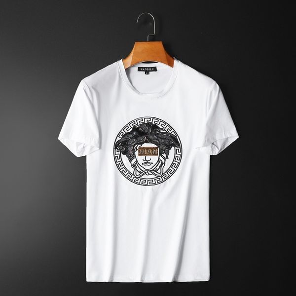 

fashion t shirts 2021 summer men's short sleeve embroidery mercerized cotton detail sequins wash free, White;black