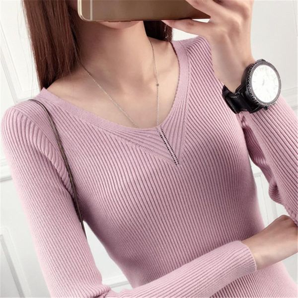 

women's sweaters kumeiya autumn slim sweater thin v-neck long sleeve solid black white knit shirt women knitted pullover jumper, White;black