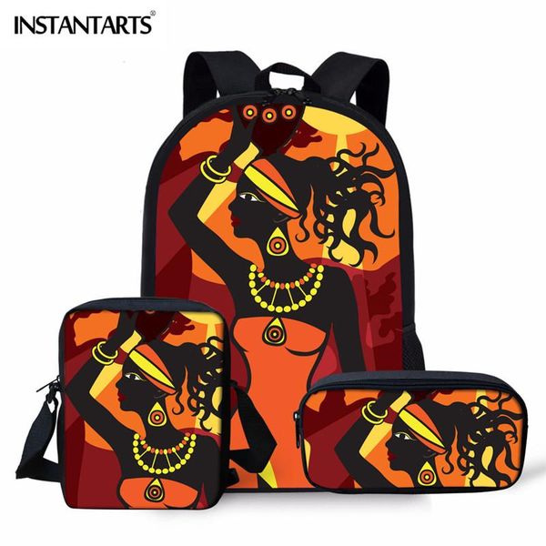 

afro lady girl school bag africa beauty princess 3pcs set backpack student infant escolar kid bagpack bags
