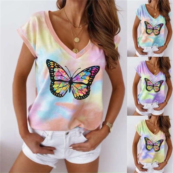 

women's t-shirt 2021 summer wear gradient tie dye short sleeve loose mbag, White
