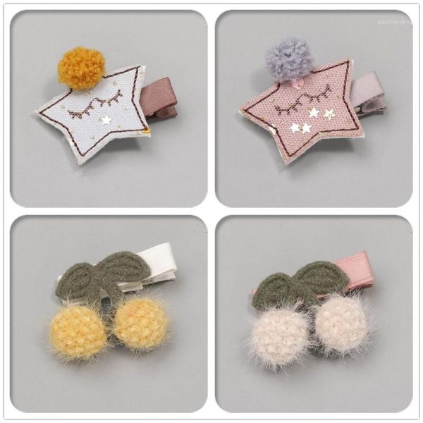 

hair accessories boutique 10pcs fashion cute pom star felt bow hairpins glitter bowknot cherry clips princess headwear1, Slivery;white