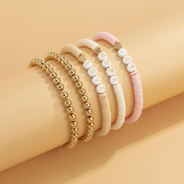 Charme Braceletes Retro Handmade Handmade Letras Frisadas Bracelsts para Mulheres Bohemia Macio Polímero Clay Gold Color Beads Set Beach Jewelry