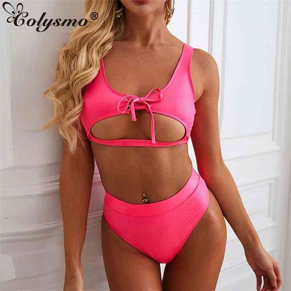 

colysmo pattern bikini hollow out swimwear women swimsuit high waist bathing suit summer swimsuits biquini 210527, White;black