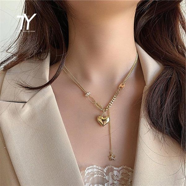 

pendant necklaces french retro temperament peach heart star gold necklace for woman 2021 korean fashion jewelry party girl's clavicle c, Silver