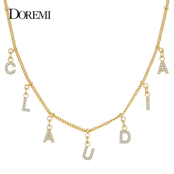 

doremi 3a zircon personalized gold name necklace with letter numbers custom copper necklaces for women girl font pendant choker, Silver