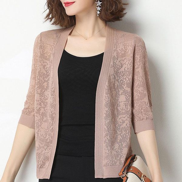 

women's knits & tees hollow out half sleeve cardigan sweater 2021 autumn winter fashion casual jacket v-neck knitted ladies coat 3xl, White
