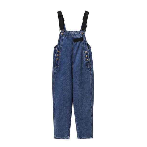 

jumpsuits women jumpsuit spring autumn blue strap washed pockets full longpants denim monkey jeans, Black;white