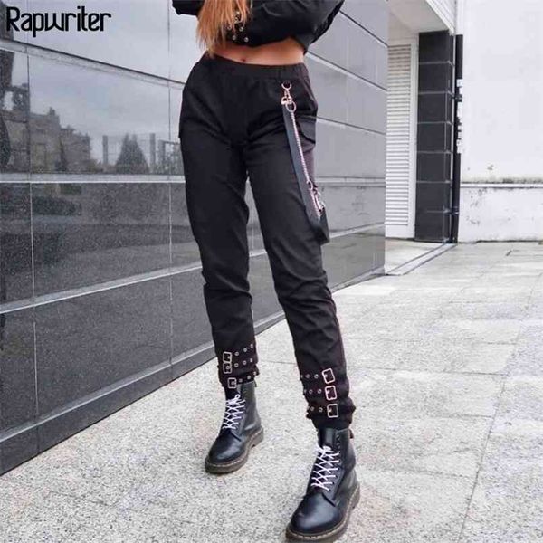 

gothic high waist pants women harajuku streetwear cargo joggers pants 210510, Black;white