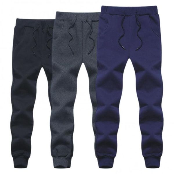 

men autumn winter outdoor cotton plush thicken solid color casual sweatpants men's pants, Black