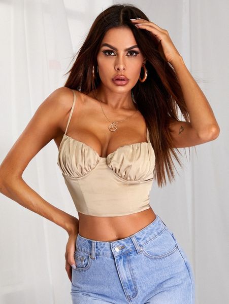 

lace-up back ruched bust crop cami g1zd#, White