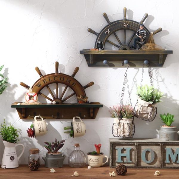 

hangers & racks mediterranean decorative pendant rudder retro home furnishing entrance clothing shop wooden hanging hook on the wall