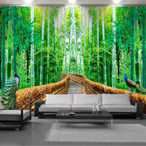 

wallpapers 3d bedroom wallcovering wallpaper green bamboo forest thatch promenade beautiful scenery mural home decor painting