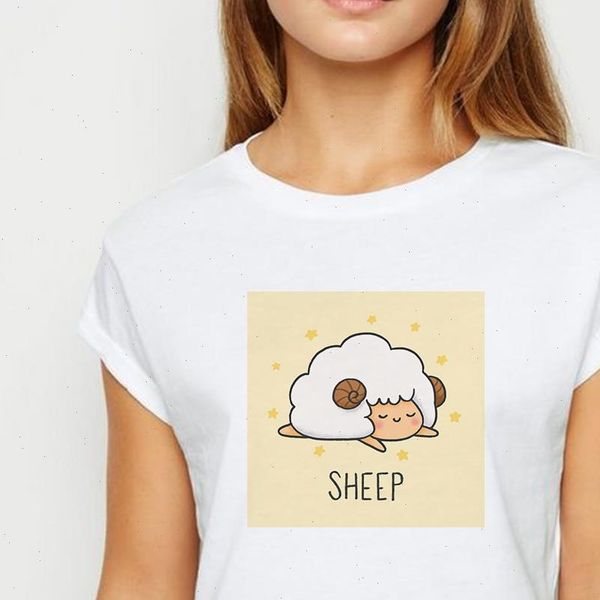 

womens animal sheep hipster young women spring summer t shirt harajuku casual cute printing tees loose o neck, White