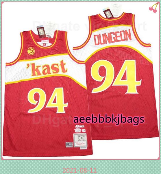 

men outkast x br remix #94 dungeon basketball jersey kast atlanta embroidery stitched pure cotton sport red team color quality, Black