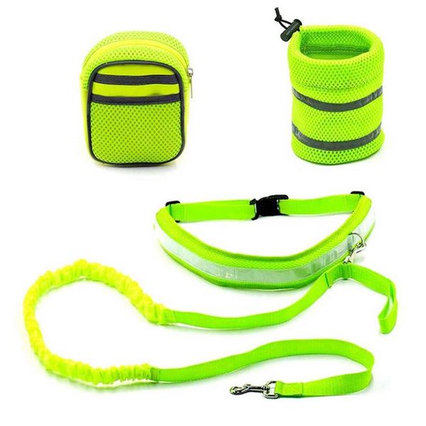 

dog collars & leashes pet running leash with 2 small pouch joging walking reflective waist belt hands pets elasticity rope