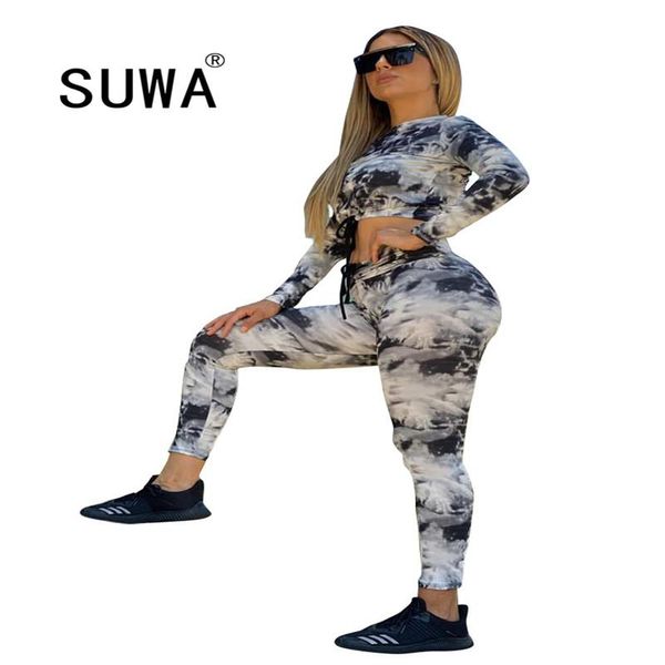 

women's tracksuits wholesale casual sports tie-dye thickened long-sleeved pullover + trousers two-piece suit tracksuit, Gray