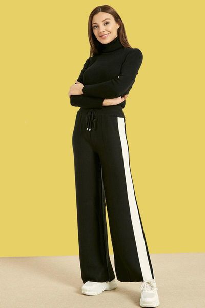 

women's pants & capris women black knitwear, Black;white