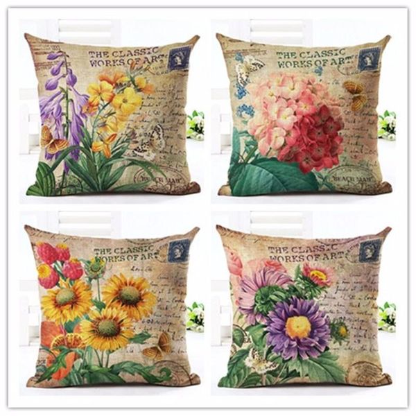 Estilo vintage Rose Decorativa Cushion Flowers Flores de sofá estampado Caso da cadeira da cadeira de casa Caso de decoração Almofadas cojines almofada/decorativa