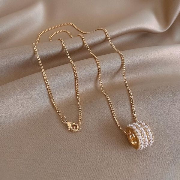 

pendant necklaces korean style pearl stone cylinder long necklace for woman 2021 fashion sweater jewelry party girl elegant chain, Silver