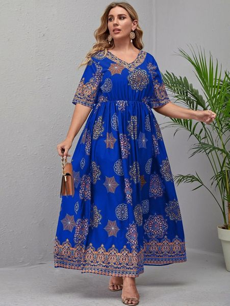 

plus paisley print v-neck dress n3pl#, Black