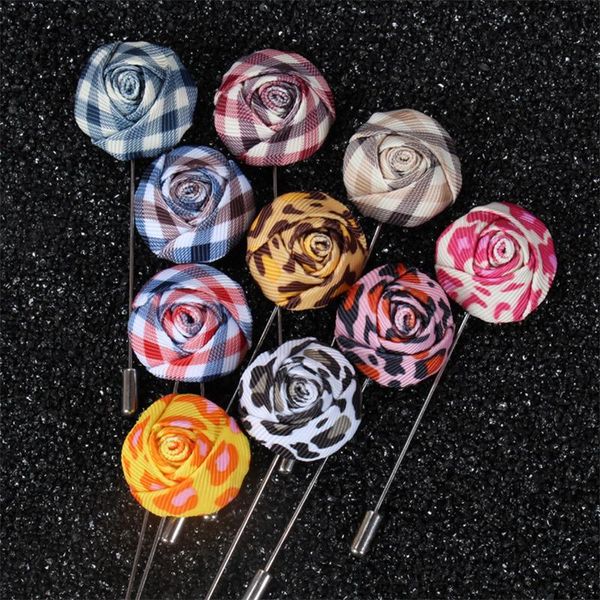 Anstecknadeln, Broschen Mode Herren Brosche Blume Anstecknadel Anzug Boutonniere Stoffgarn 14 Farben Button Broschen Hochzeit Kostenloser DHL oder UPS