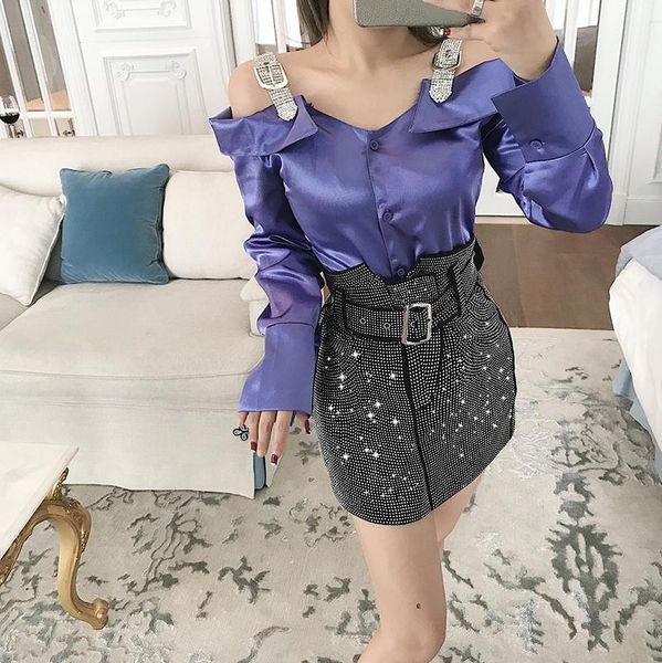 

skirts women luxury high waist sashes with belt rhinestone crystal shinny bling party clun bodycon pencil short skirt s m l, Black