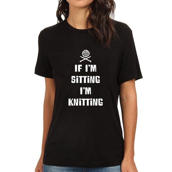 

women's t-shirt lyprerazy if i' sitting knitting funny printed, White